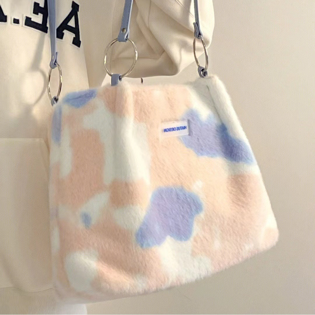 Hairy bag women winter new blue pink rabbit plush handbag shoulder bag college students large capacity Tote bag