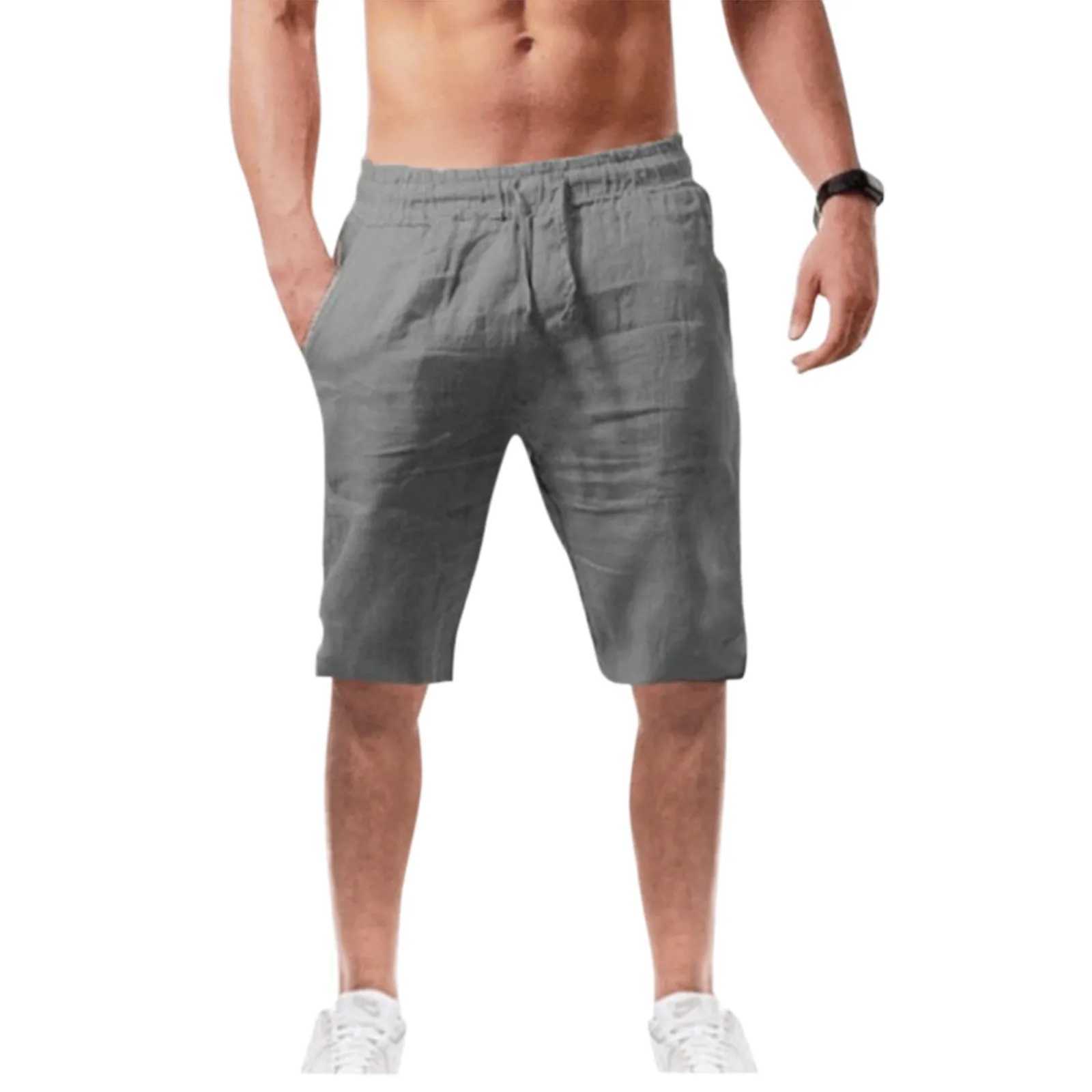 New mens cotton and linen shorts mens summer breathable solid color linen shorts Trouser fitness streetwear S-3XLW240713
