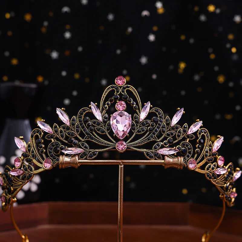 1 brides crown Tiara alloy black retro Baroque Rhinestone crystal wedding accessory performance hair accessory W241007