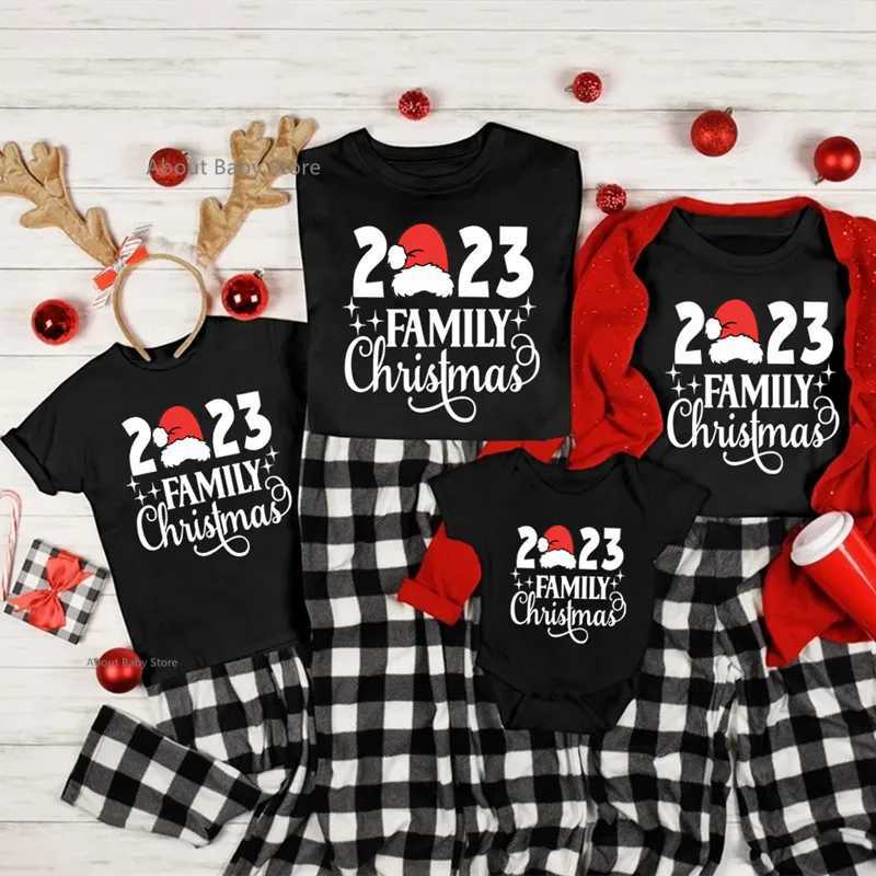2023 Family Christmas Shirts Cotton Family Matching Outfits Dad Mom Kids Tshirts Baby Rompers Matching Pajamas Xmas Clothes GiftXJ241008
