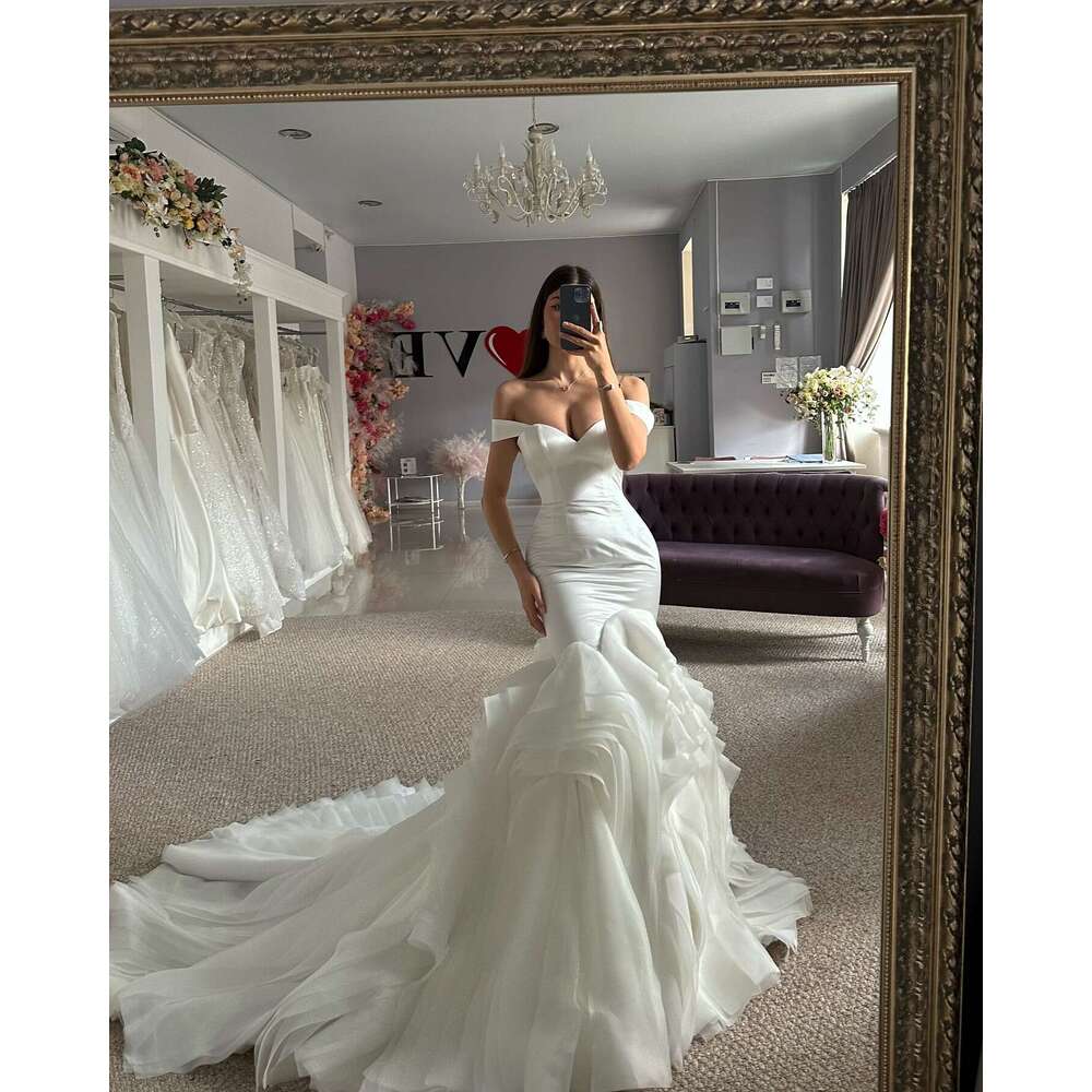 Mermaid Tulle Ruffle Wedding Dresses Long for Bride 2025 Off the Shoulder Court Train Bridal Dressess Gowns