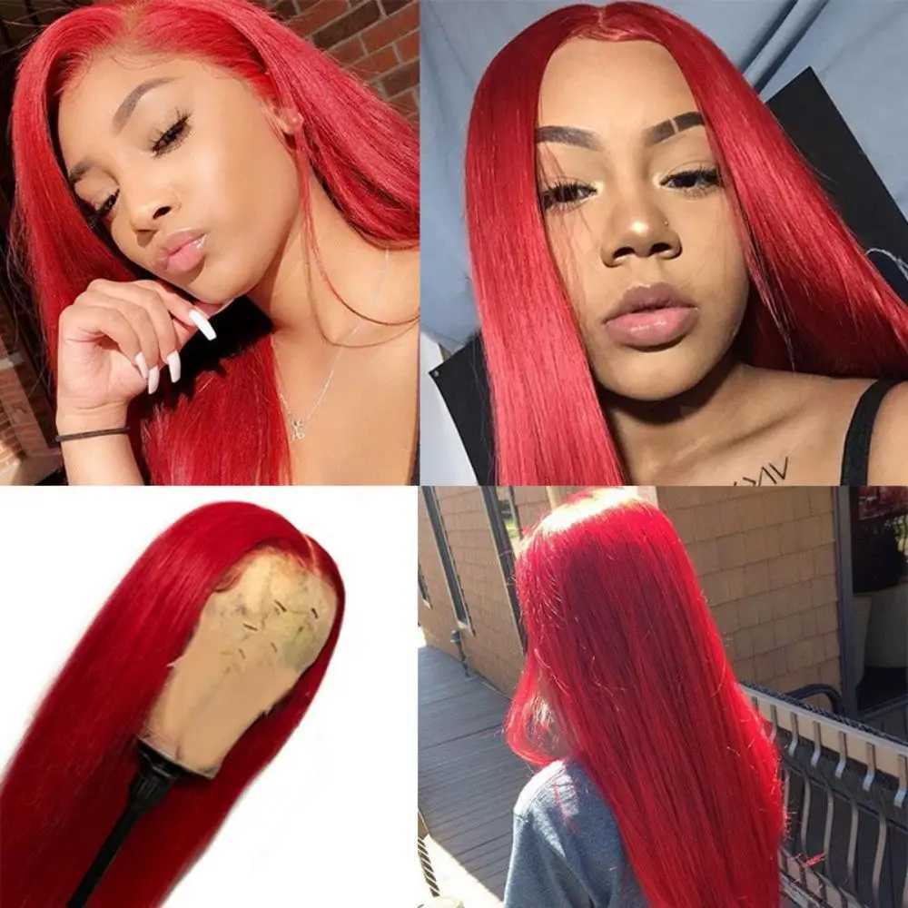 Red Synthetic Wig In The Waist Length Straight Hair Chemical Fiber Wig Women Daily Cosplay Heat-Resistant Full Head SetXJ241008