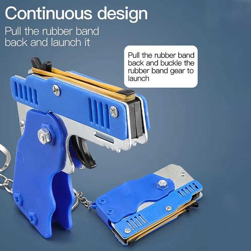 1PCS keychain gun 60 rubber bands rubber band gun Shooting Pistol Alloy Kid Outdoor Party metal gun gift boyfriend Gift FunnyX241008