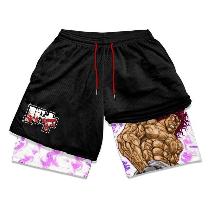 Baki Hanma Anime Gym Shorts Mens Manga 3D Printing 2-in-1 Performance Shorts for Exercise Fast Drying Exercise Compression Shorts SummerW240713