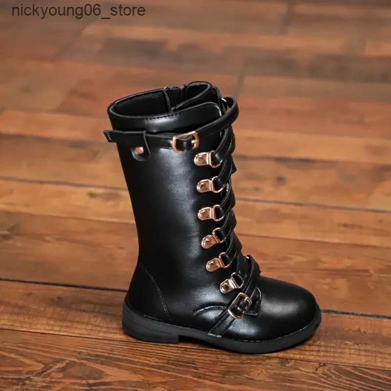 Boots Best Mid Length Boots 2023New Girls Rubber Snow Boots Children Warm Boots Korean Fashion Zip Plush Princess Boots Botas Infantil L240910