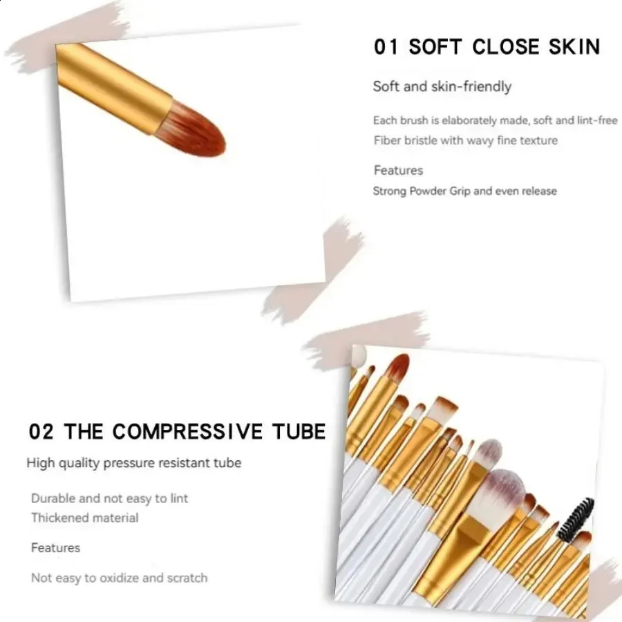 20 cosmetic brushes Portable powder blusher brush eye shadow brush Loose powder brush Complete set of beauty tools for beginners 241008