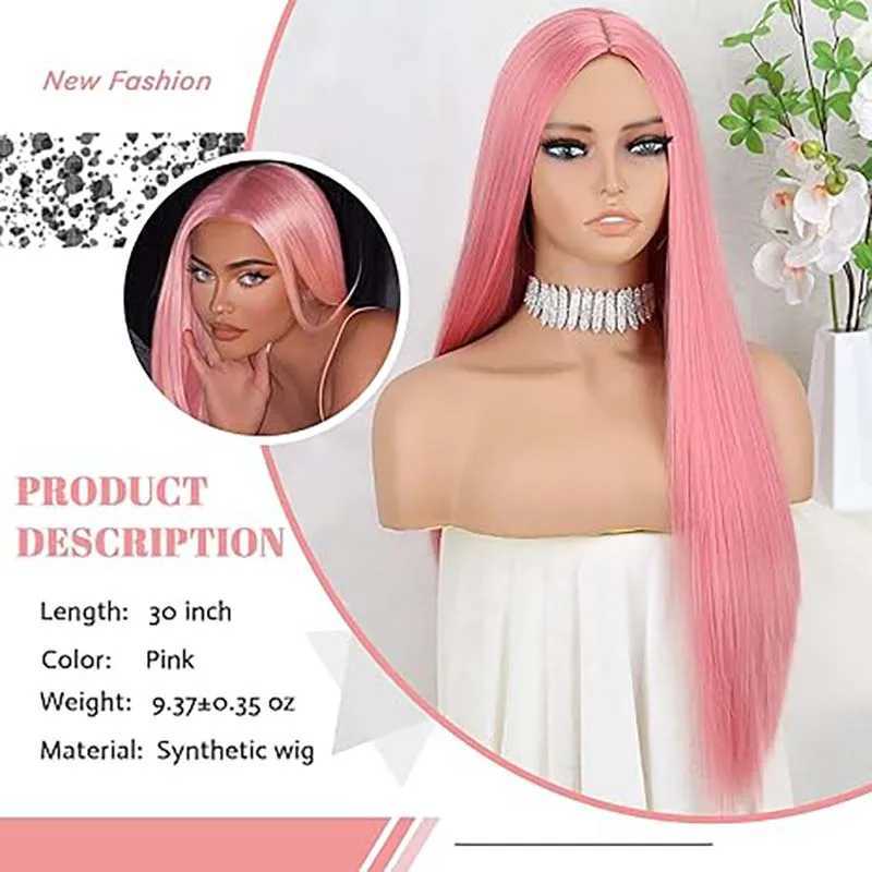 Synthetic Pink Wig for Women Long Pink Wig Straight Pink Wig Natural Looking for CosplayXJ241008