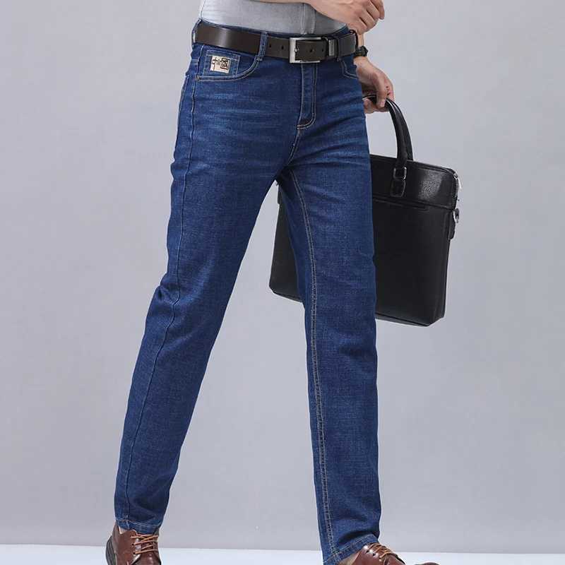 High quality mens denim jeans elastic business straight summer denim new fashion classic mens comfortable day pantsW240715