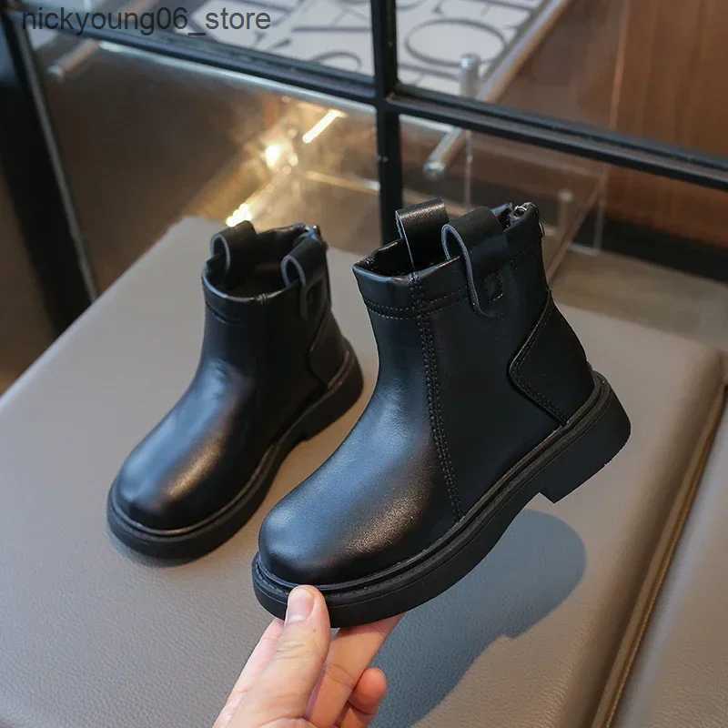 Boots Spring Autumn Kids Ankle Boots Fashion New Causal Black Boots for Girl Versatile Thick Bottom Children Short Boots Side Zipper L240910