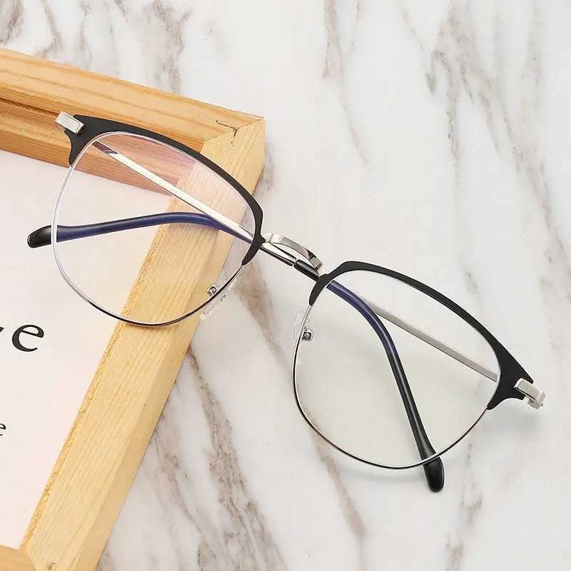 Unisex Retro Fashion Finished Myopia Glasses Half Frame Blue Light Blocking Eyewear for Men Women Nearsighted Minus DioptersX241008