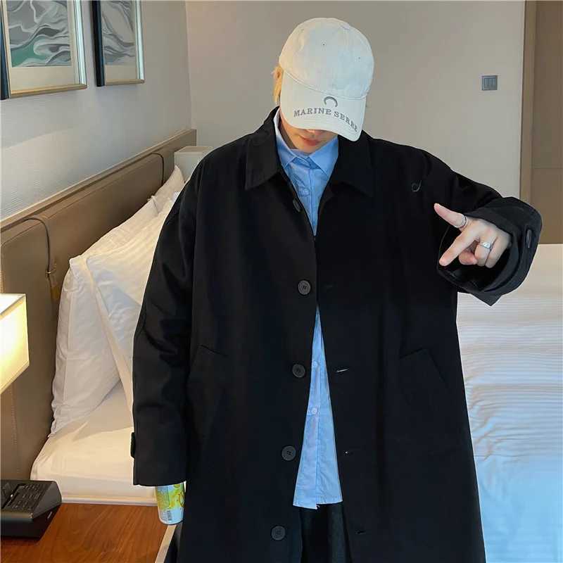 Hong Kong style Japanese knee length jacket casual mens autumn and winter windproof mid length Korean casual workwear jacket W241007