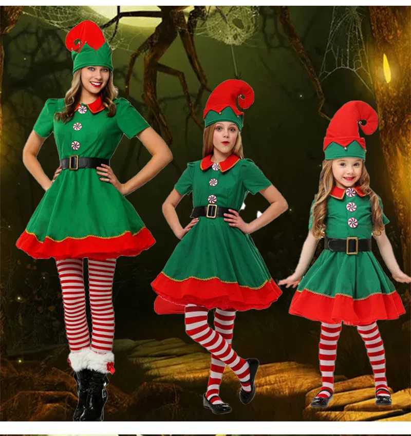 Christmas Elf Family Matching Outfits Boys Girls Role Playing Costume Santa Claus Clothing Kids Men Women Parent-Child ClothesXJ241008