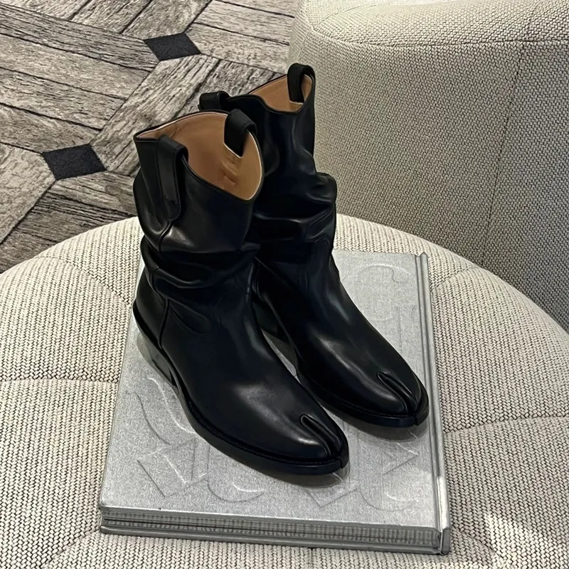 2023 Brand Design Tabi Boots Split Toe Chunky High Heel Booties Leather atos Fashion Autumn Women Shoes Botas Mujer 241119