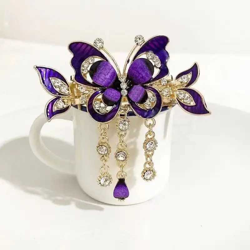 Fashionable and elegant zircon butterfly tassel womens hair clip retro ethnic style small crab clip wearing jewelry gift W241007