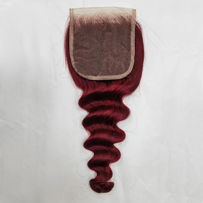 Loose Deep Brazilian Human Hair 99J Burgundy Color 3 Bundles With 4X4 Lace Closure 4 PCS/lot Curly Hair Wefts With Closures