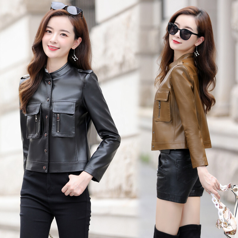 2023 Fur Real Womens Leather Bomber Jacket Genuine Coat Women New Outerwear