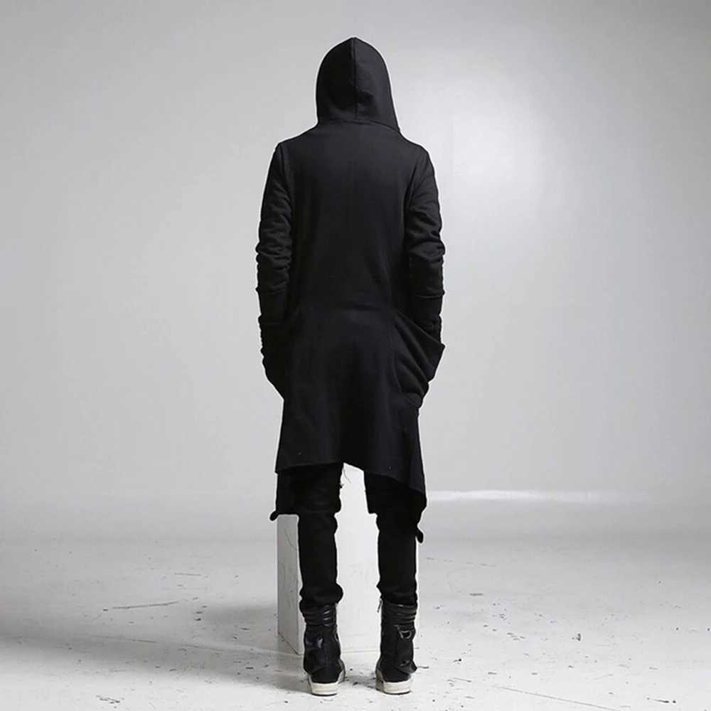 Mens trench coat Korean dark style autumn and winter cool windproof hip-hop medium length fashionable mens hooded sweatshirt W241007