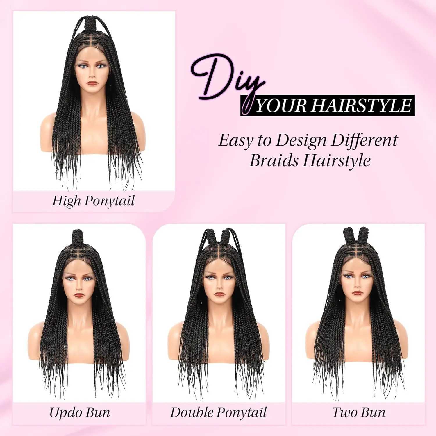 24 Box Lace Front Square Knotless Braided Wigs For Women Synthetic Black Full Double Lace Braided Wig with baby hairXJ241008