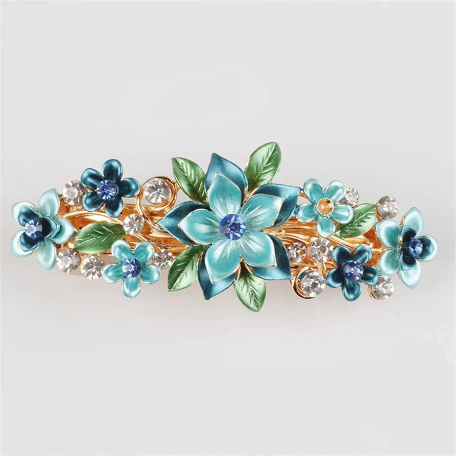 High end Korean butterfly flower spring clip hair clip womens fashion metal drip oil half tie hair clip top hair clip W241007