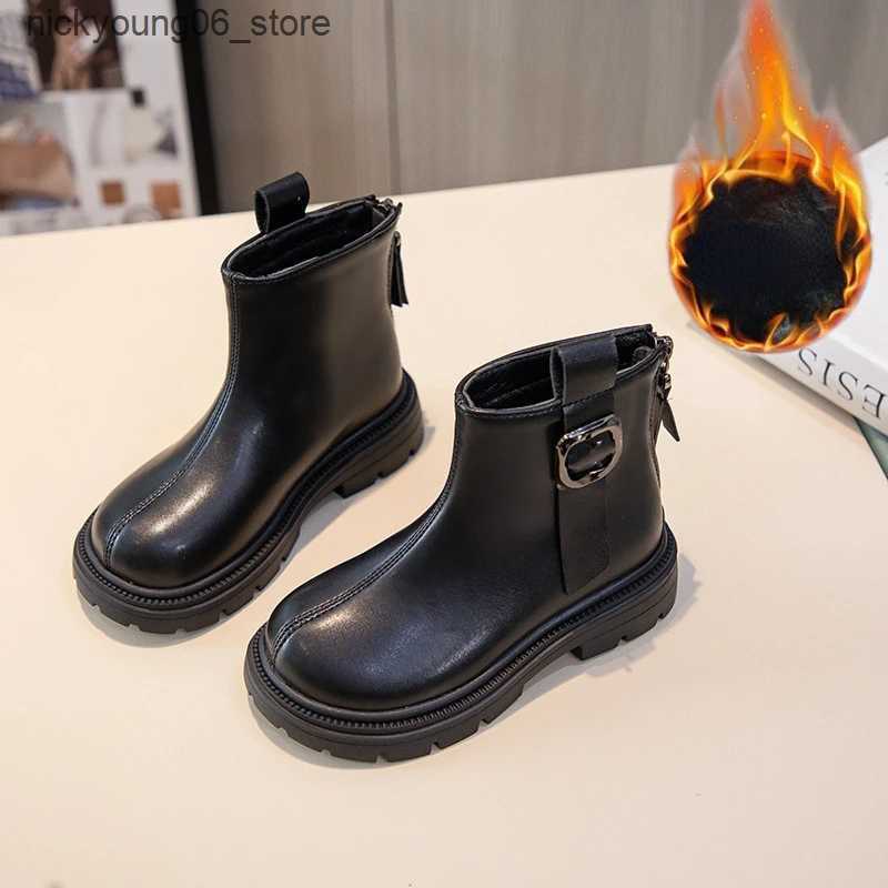 Boots Zapatos Nia Platform Plush Kid Boot Autumn/Winter British Leather Boot Zhongda Tong Girls Ankle Boot Warm Girl Boot Kids Shoes L240910