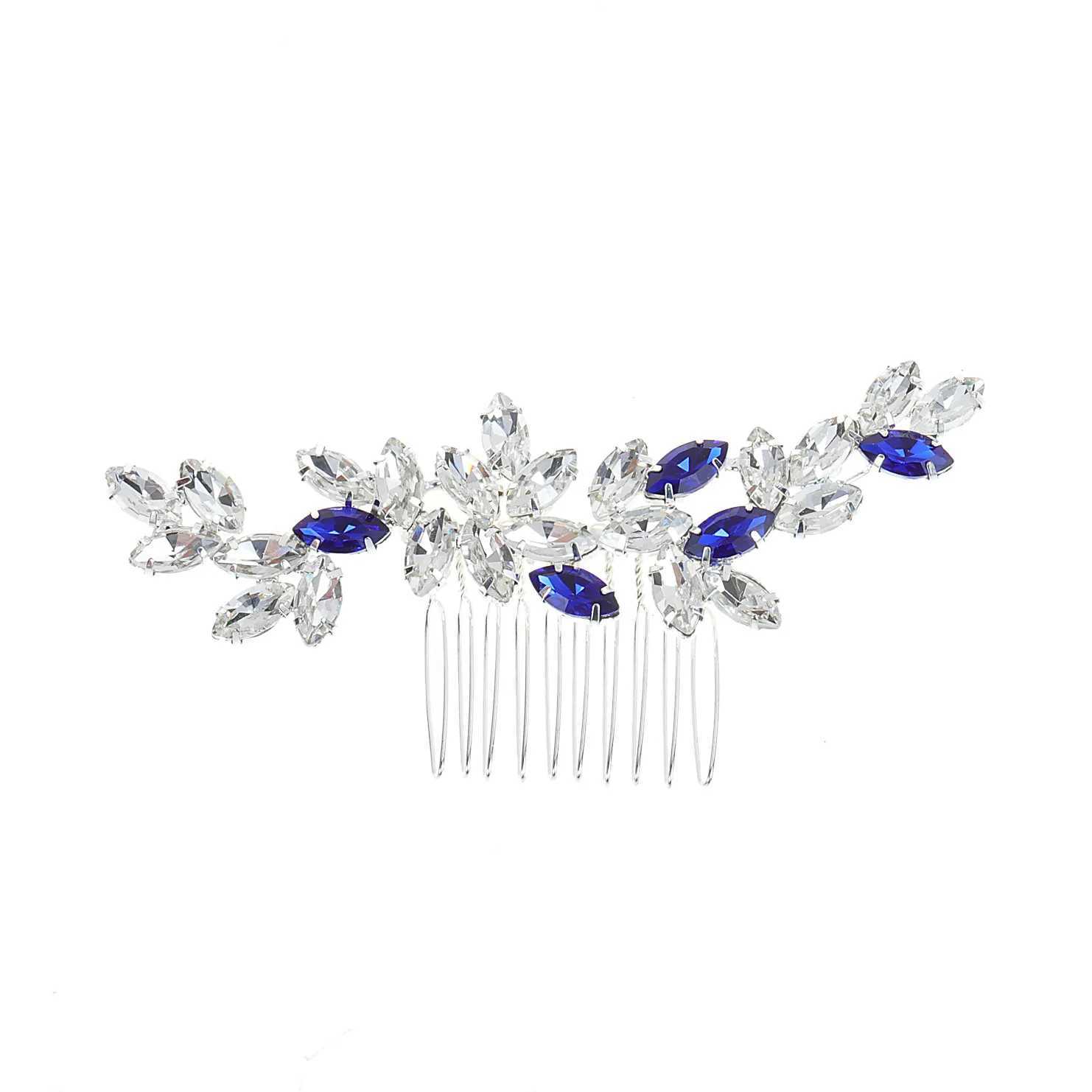 Elegant silver plated transparent/royal blue crystal hair comb suitable for women hair accessories bridal hair accessories gifts W241007