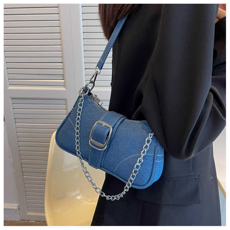 CMM High End Denim Small Bag for Women New Fashion Single Shoulder Crossbody Bag Chain Armpit Stick Bag