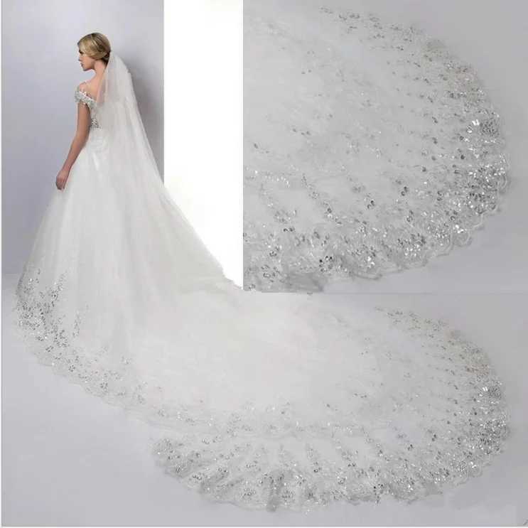 Wedding Veil White Ivory Cathedral Wedding Veil Long Lace Edge Bridal Veil with Comb Wedding Accessories Bridal Veil W241007