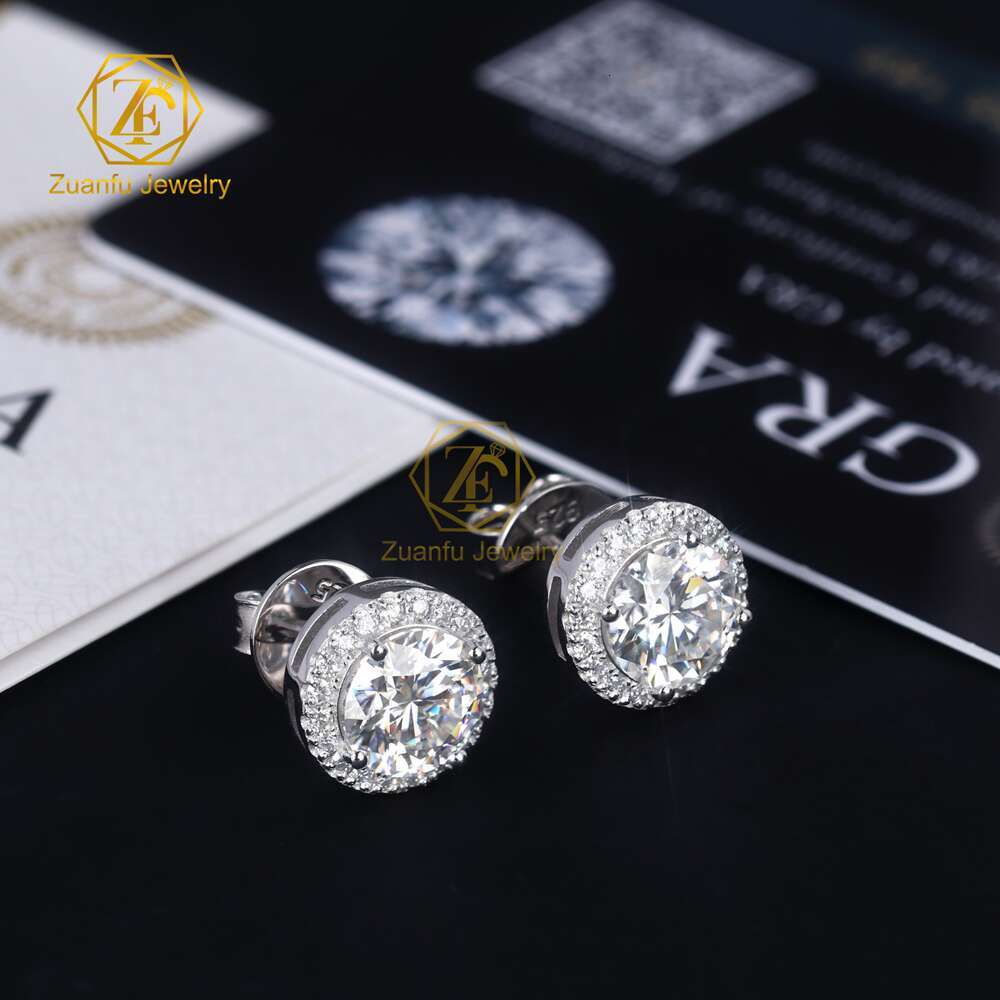 Wholesale Options Available Fine Sterg Sier 5Mm 6.5Mm 8Mm Moissanite Halo Earrings