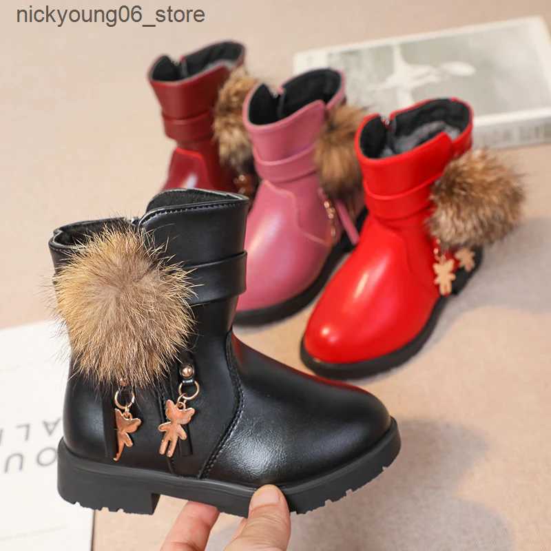 Boots New Girls Short Boots Versatile Plush Cute Spring Autumn New Kids Fashion Casual Boots Drop Shipping Children Boots PU 2023 Chic L240910