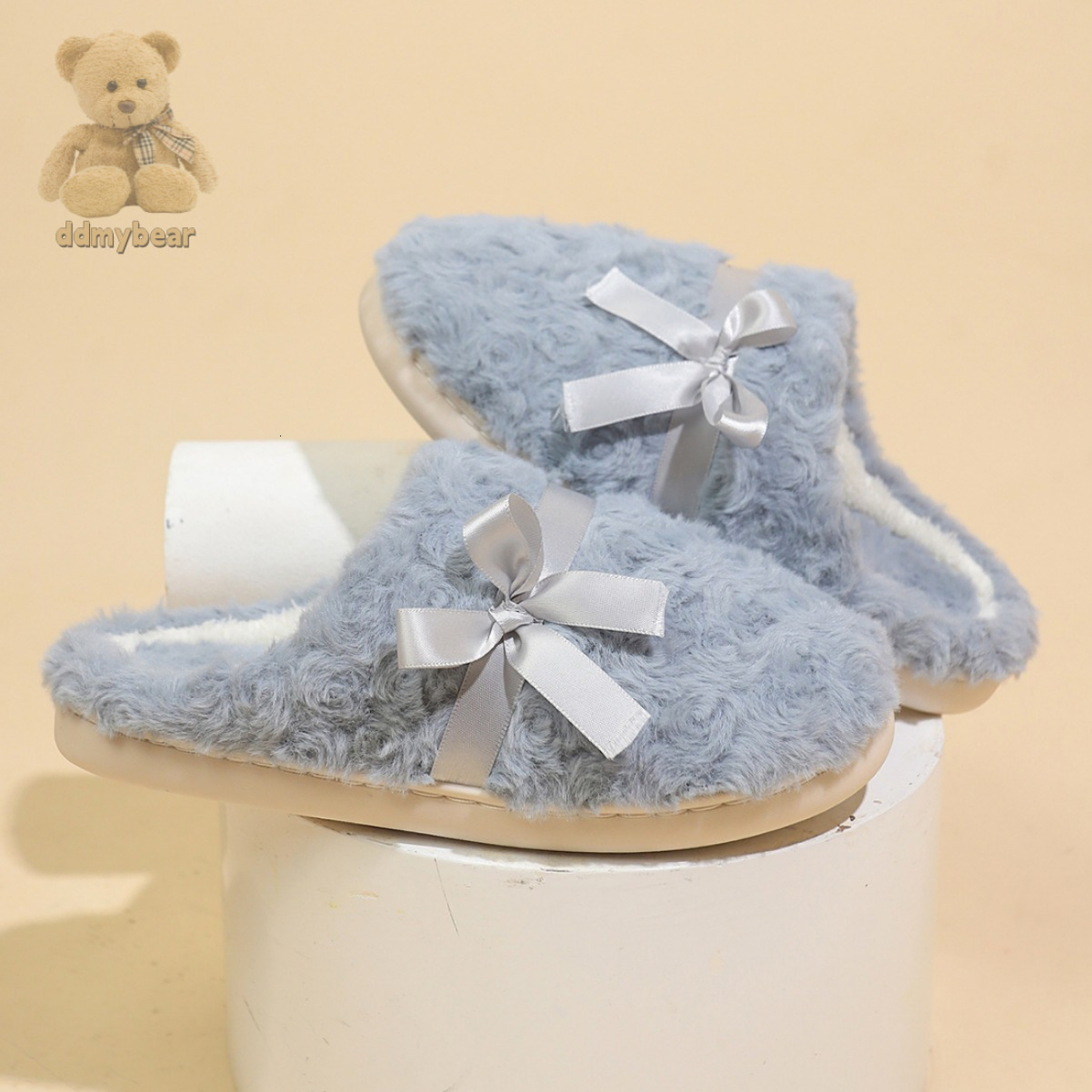 Ddmybear Rose Velvet Butterfly Knot Hairy Are Versatile And Suitable For Home Warmth. Cotton Slippers With Thick Winter Thickness Chinese Brand Shoes 