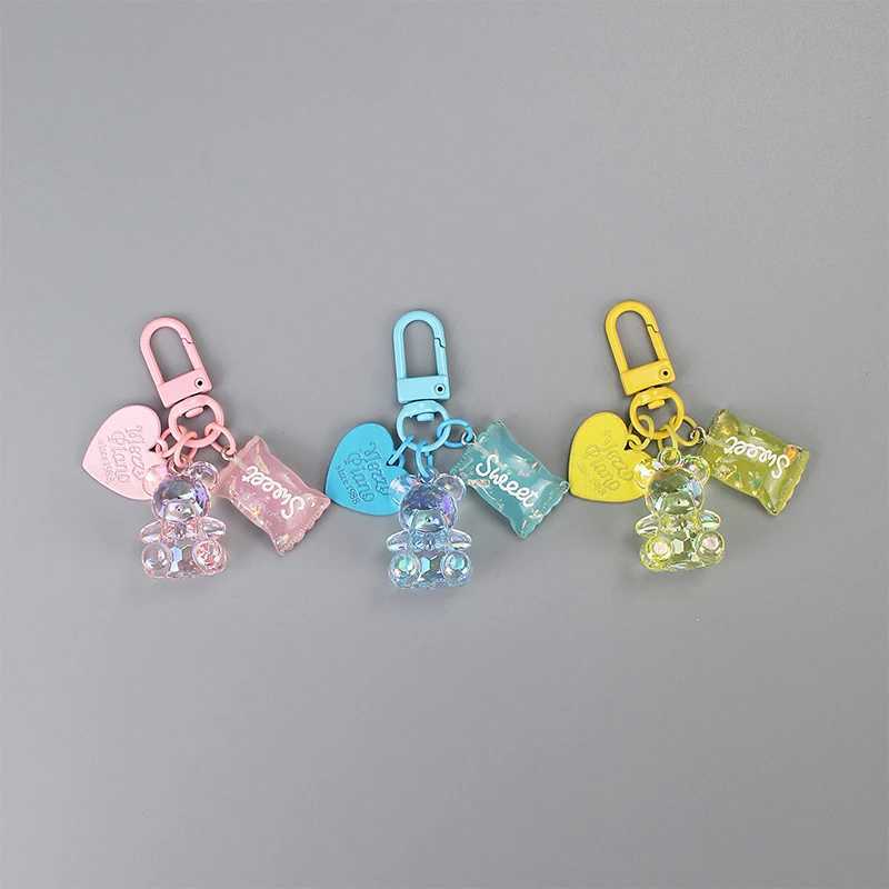 Cartoon Bling Heart Bear Animal Candy Keychain Key Ring For Friend Lovers Cute Creative Bag Car Earphone Box Key AccessoriesX241008