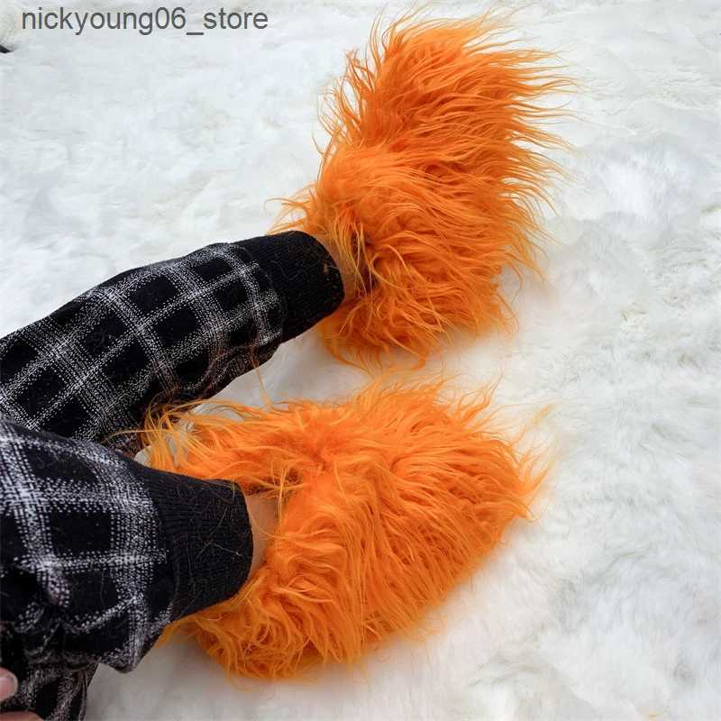 Boots Hot Kids Warm Fur Boots Kids Winter Plush Faux Fur Snow Boots Ladies Furry Outdoor Slip On Shoes Female Cozy Fuzzy Cotton Boot L240910