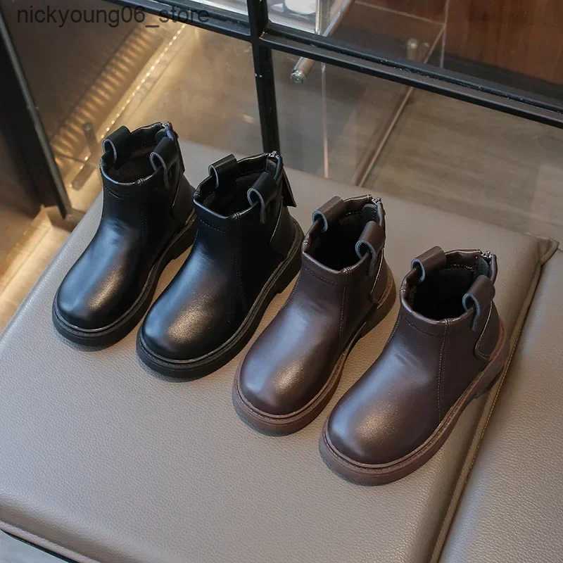 Boots Spring Autumn Kids Ankle Boots Fashion New Causal Black Boots for Girl Versatile Thick Bottom Children Short Boots Side Zipper L240910