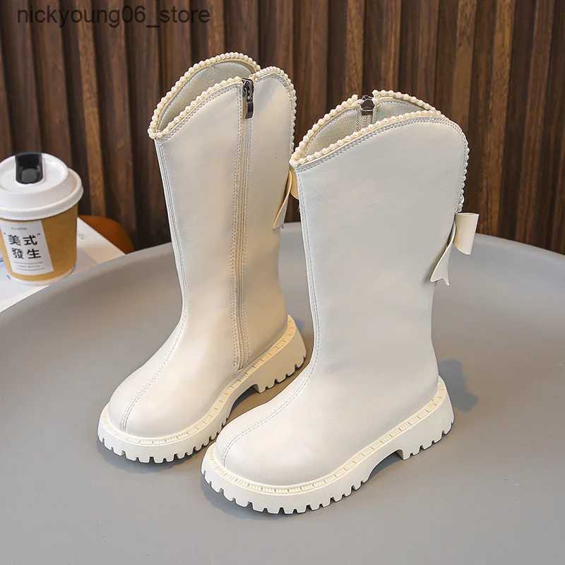Boots Knee Length Cool Shapes Children Shoes Kids Boots Autumn Winter Fashion High Top Student Shoes Girls Sneakers with Bow L240910