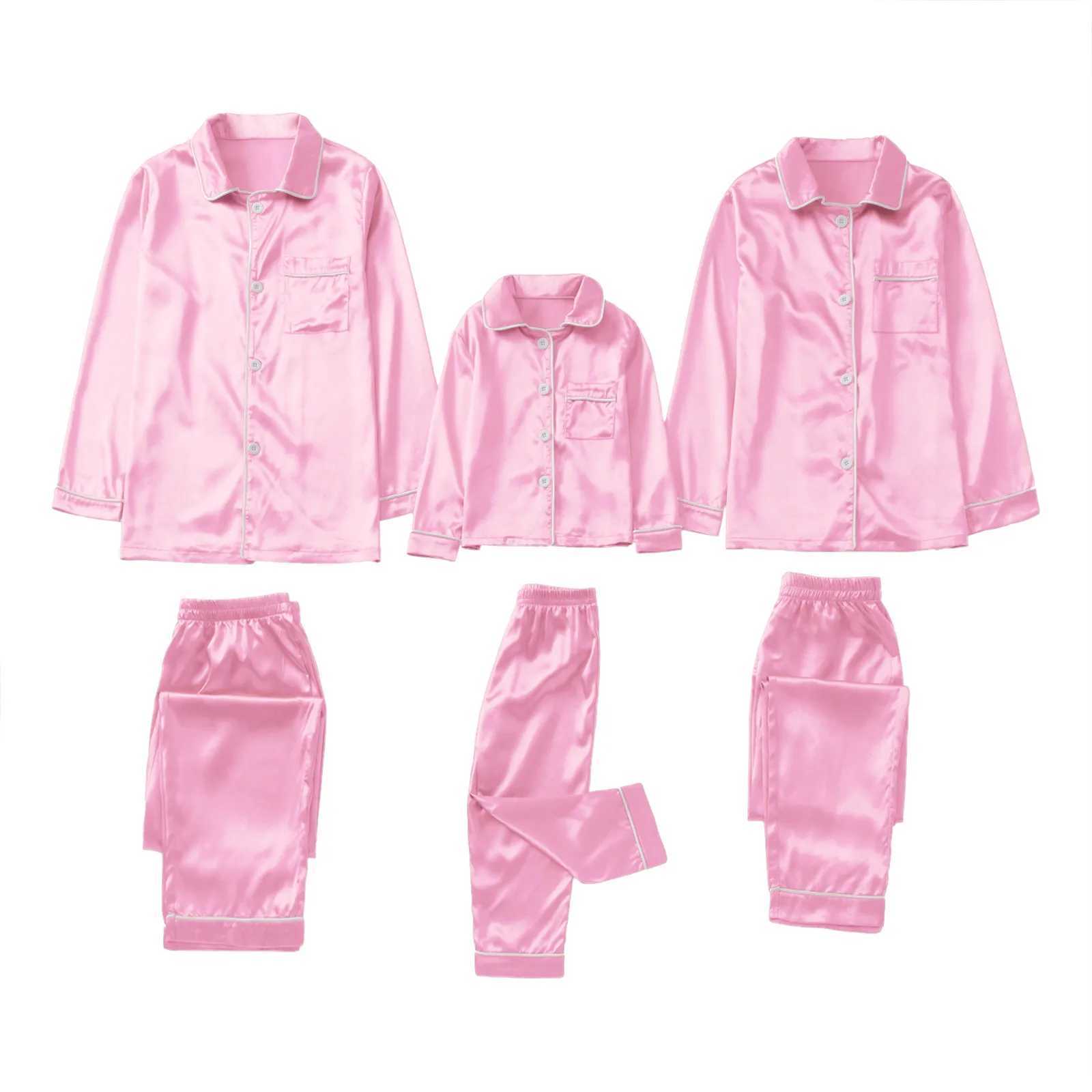 Christmas satin pajamas pink family matching set Father Mother Childrens Christmas pajamas family clothing W241008