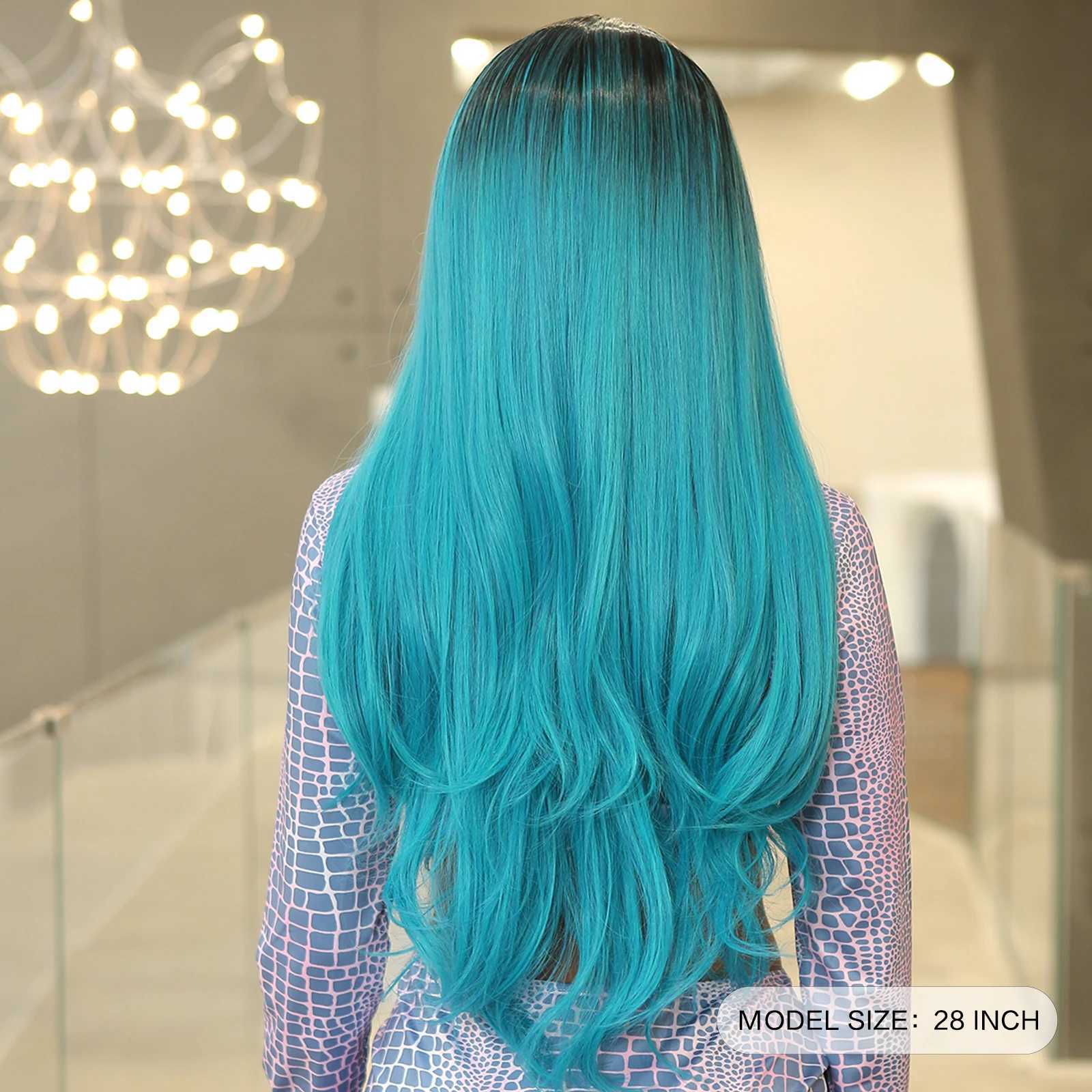 Blue Ombre Long Wavy Synthetic Wigs for Women Cosplay Wig Body Wave Natural Hair Wigs Christmas Party Heat Resistant Fake HairXJ241008