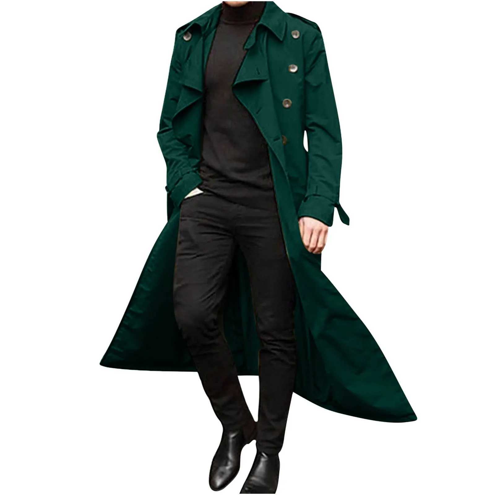 Mens autumn and winter long trench jacket double chest jacket loose jacket mens jacket mens jacket W241007