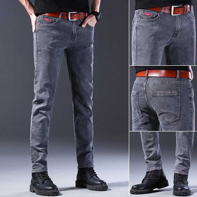 Classic casual jeans mens pants 2024 new solid color fashionable ultra-thin elastic Trouser mens brand high-quality gray denim mens pantsW240715
