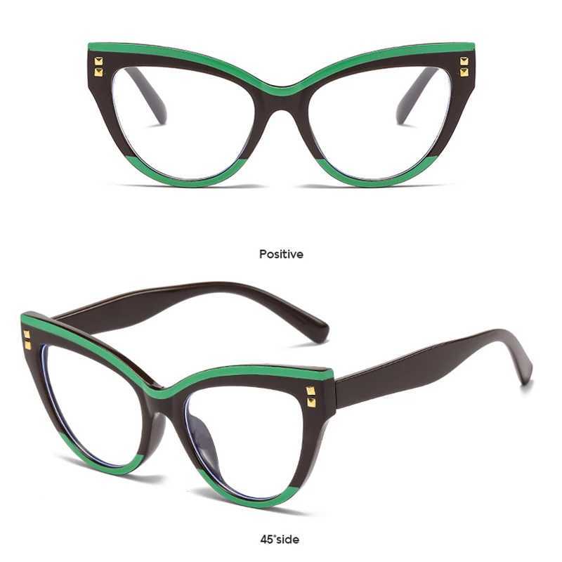 Anti Blue Light Optical Cat Eye Glasses Women Vintage Brand Designer Myopia Prescription Sexy Ladies Rivet Eye Glasses FrameX241008