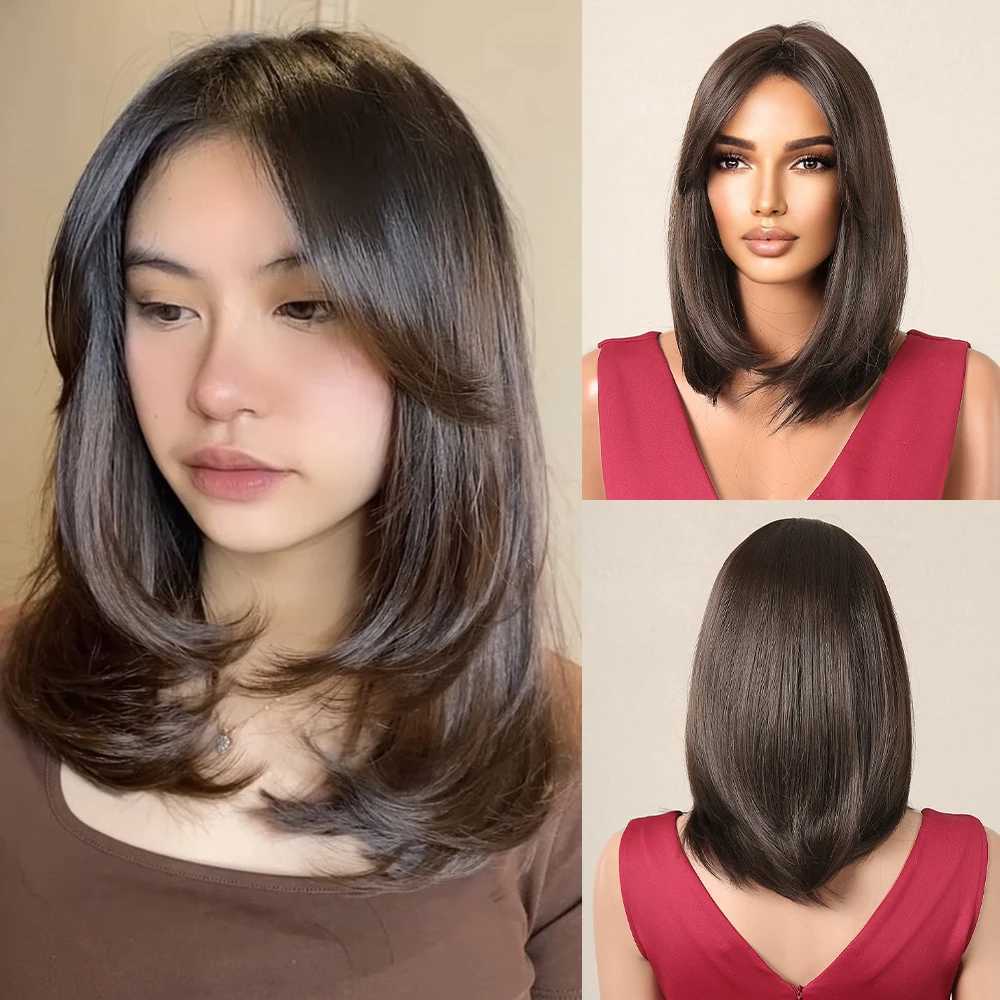 Short Pixie Cut Wigs Dark Brown Natural Hair Layered Straight Synthetic Wig for Black Women High Temperature Daily Cosplay UseXJ241008