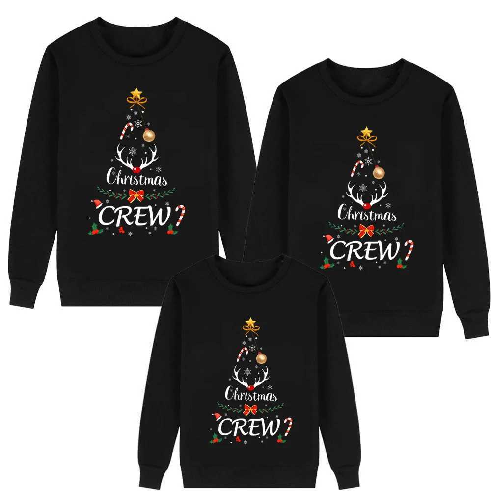 Family matching sweatshirt Christmas tree letter printing long sleeved round neck casual drawstring sweatshirt 2024 W241008