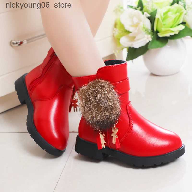 Boots New Girls Short Boots Versatile Plush Cute Spring Autumn New Kids Fashion Casual Boots Drop Shipping Children Boots PU 2023 Chic L240910