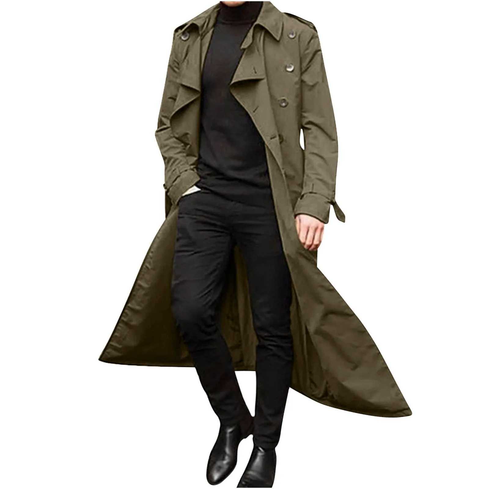 Mens autumn and winter long trench jacket double chest jacket loose jacket mens jacket mens jacket W241007
