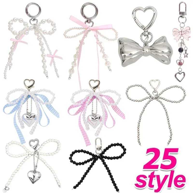 2024 New Korean Sweet Pearl Bow Keychain Heart Pendant Keyring Y2K Aesthetic Key Holder for Girls Bag Pendant AccessoriesX241008