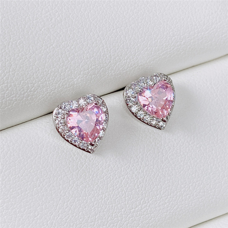 Luxury Jewelry 925 Sterling Silver Girl White Topaz CZ Diamond Simple Fine Party Women Wedding Heart Stud Earring Gift Wedding Jewelry