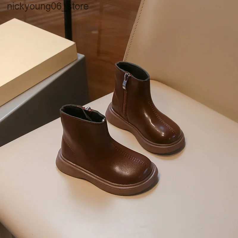 Boots New Childrens Autumn Boots Simple Classic Black Boots for Girl School Versatile Kids Causal Fashion Boys Ankle Boots Matte PU L240910