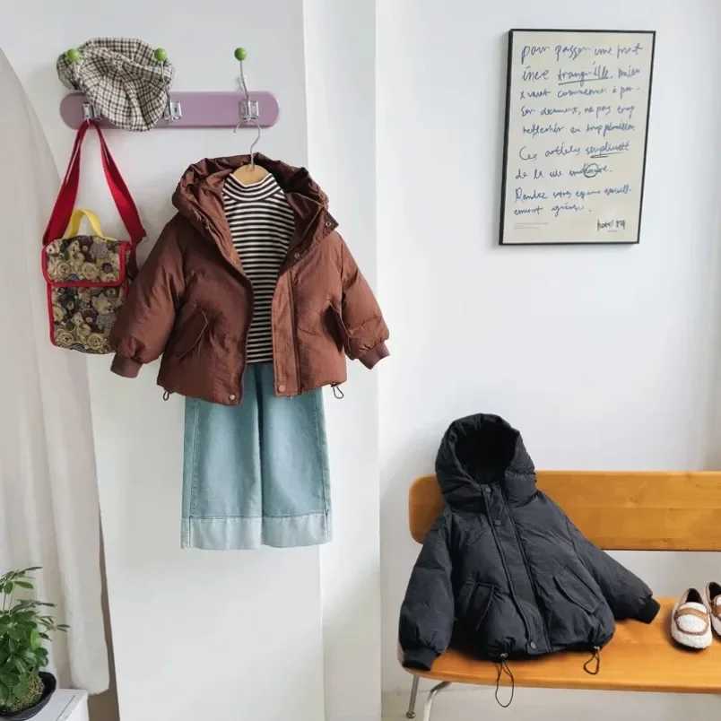 2024 Childrens Down Jacket Winter New Childrens Clothing Korean Edition Boys Loose Solid Color Thick Coat Girls Warm Coat Y241008