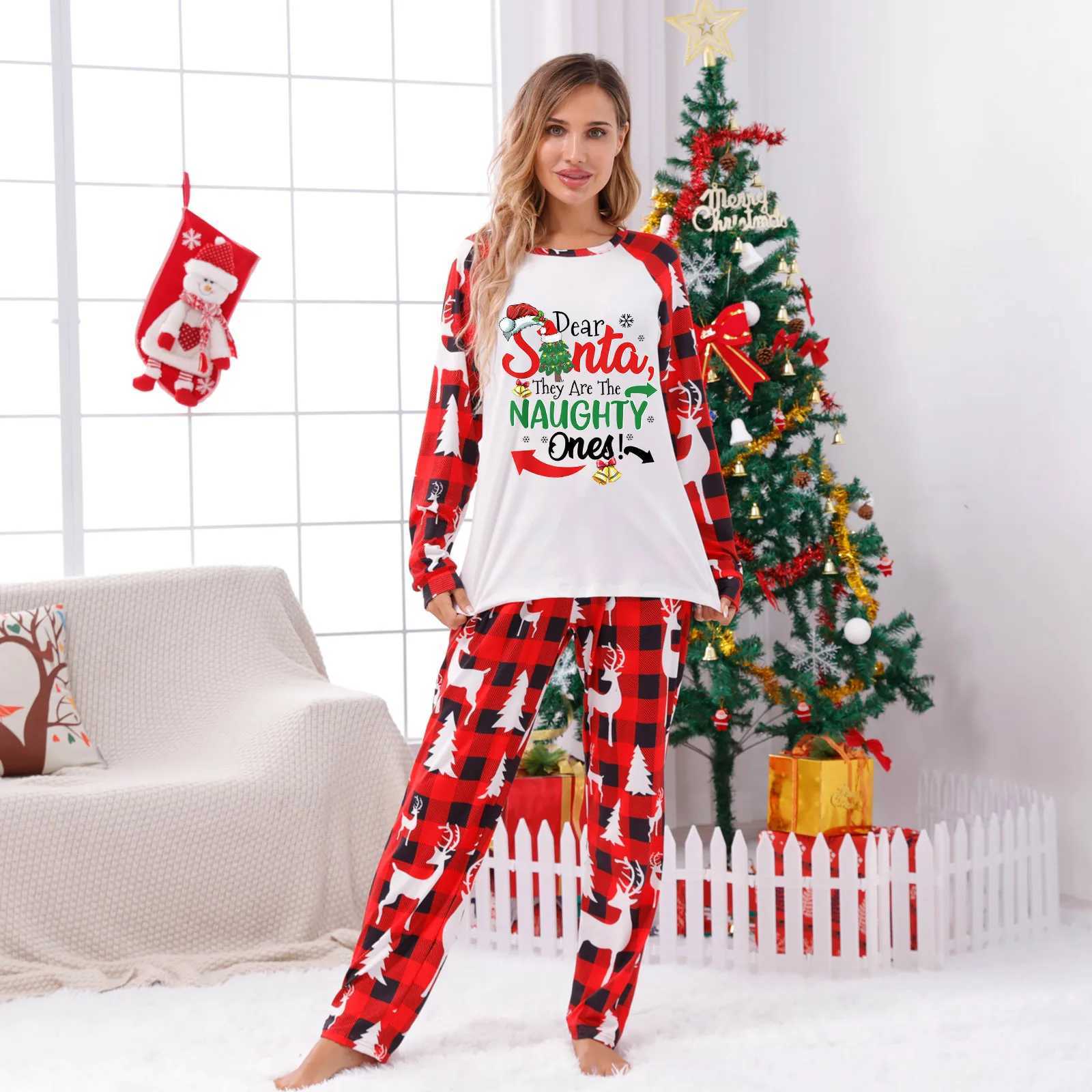 2024 New Letter Print Family Matching Clothes Christmas Pajamas Parent-child Matching Outfits Baby dog Romper Soft Warm PyjamasXJ241008