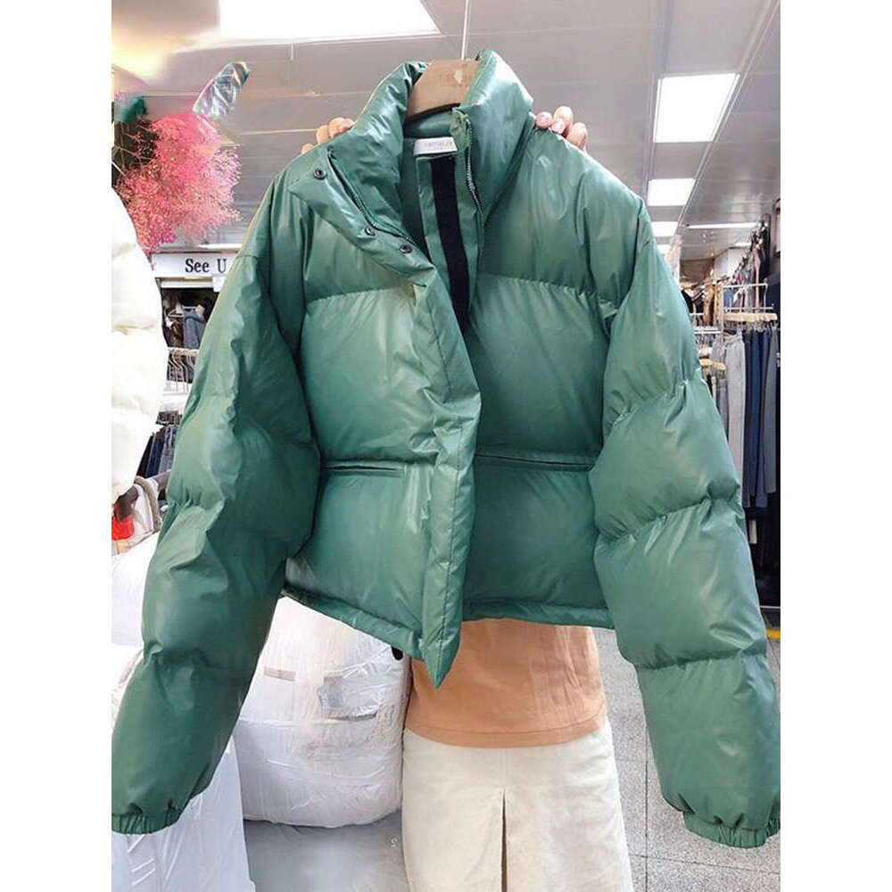 Cotton Padded Glossy Snow Parka Women Winter Waterproof Oversize 2Xl Coat Stand Collar Thickened Puffer Jacket 2023 New