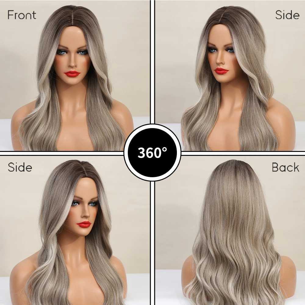 Synthetic Lace Wigs For Women Ombre Blond Lace Wigs Body Wave 26 Inches Long Wavy Cosplay Wigs T Part Lace Wig Heat ResistantXJ241008